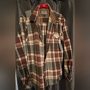 Cabela's Men's Plaid Shirt - Brown, Gray, and Cream